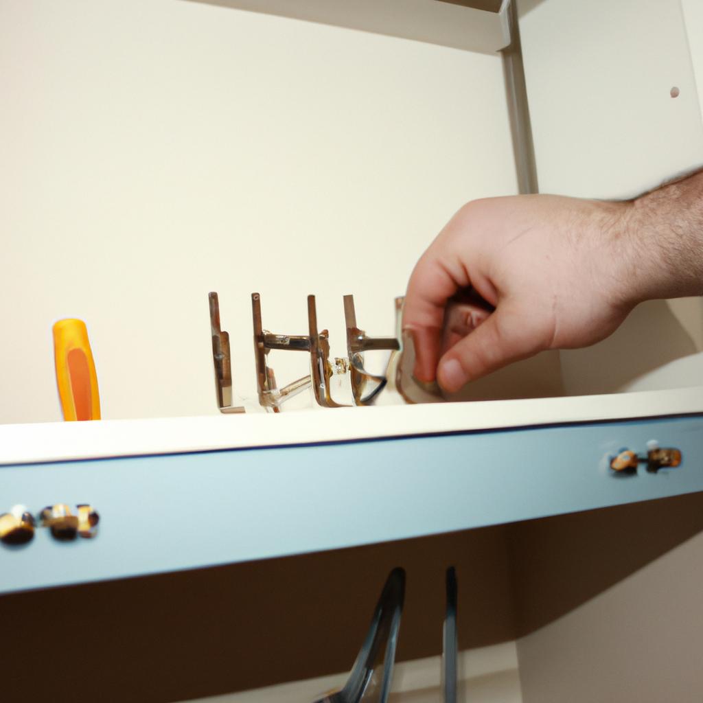 Person installing cabinet hardware