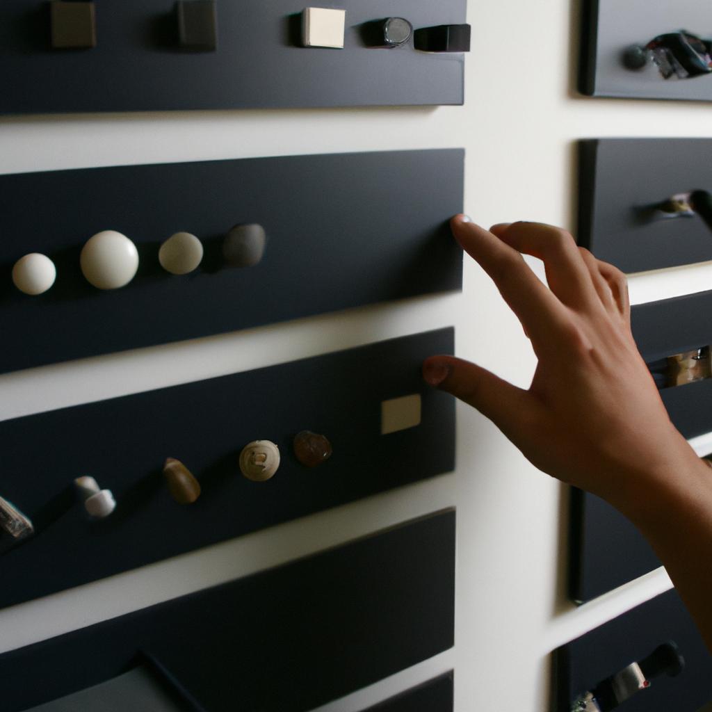 Person selecting cabinet hardware options