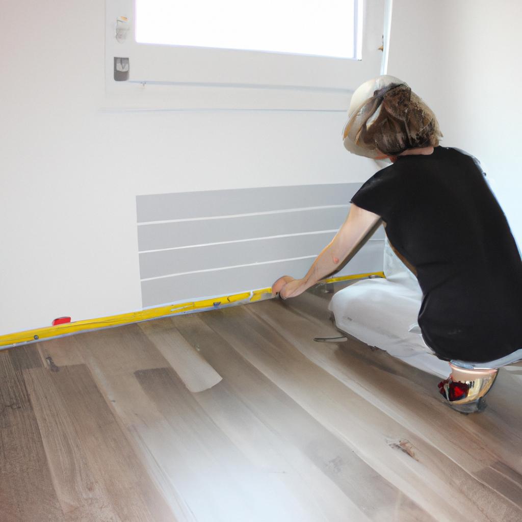 Woman measuring and installing vinyl